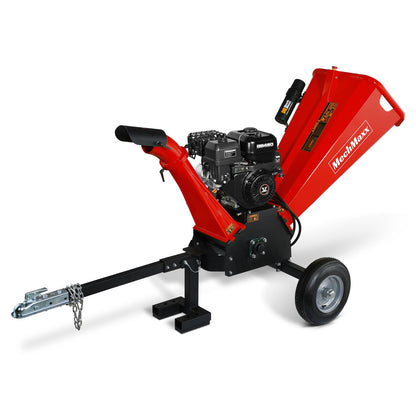 MechMaxx 4 inch DUCAR 212cc 7HP Gasoline Engine Powered Wood Chipper Shredder with Tow Bar, 4" Max Chipping Diameter Capacity, Emergency Stop Button, Model GS650